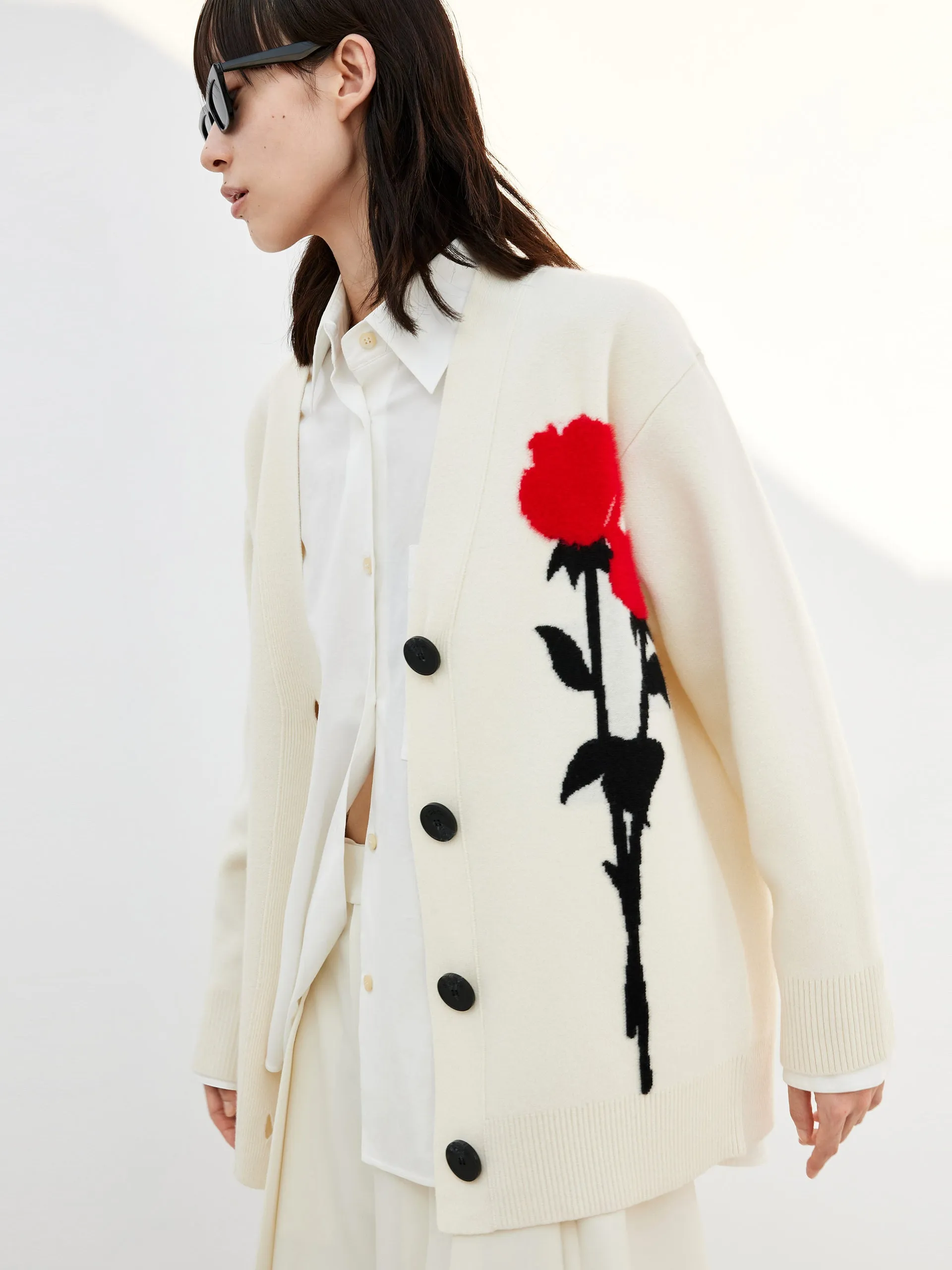 Rose Embroidered Wool Cardigans