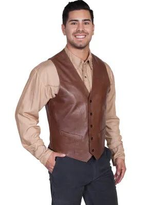 Scully Leather Mens Western Lambskin Button Front Vest Chocolate 40