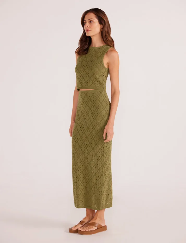 SOLANO KNIT MIDI SKIRT - KHAKI