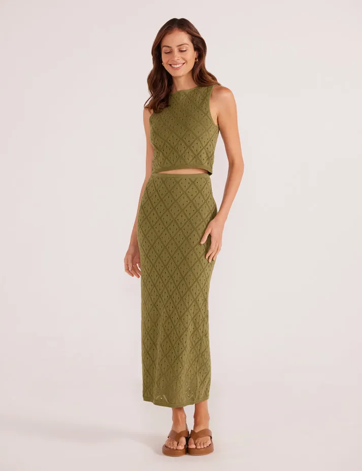 SOLANO KNIT MIDI SKIRT - KHAKI