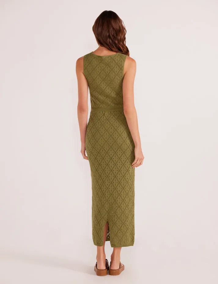 SOLANO KNIT MIDI SKIRT - KHAKI