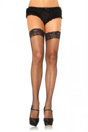 Stay Up Fishnet Thigh Highs with Lace Top in OSXL