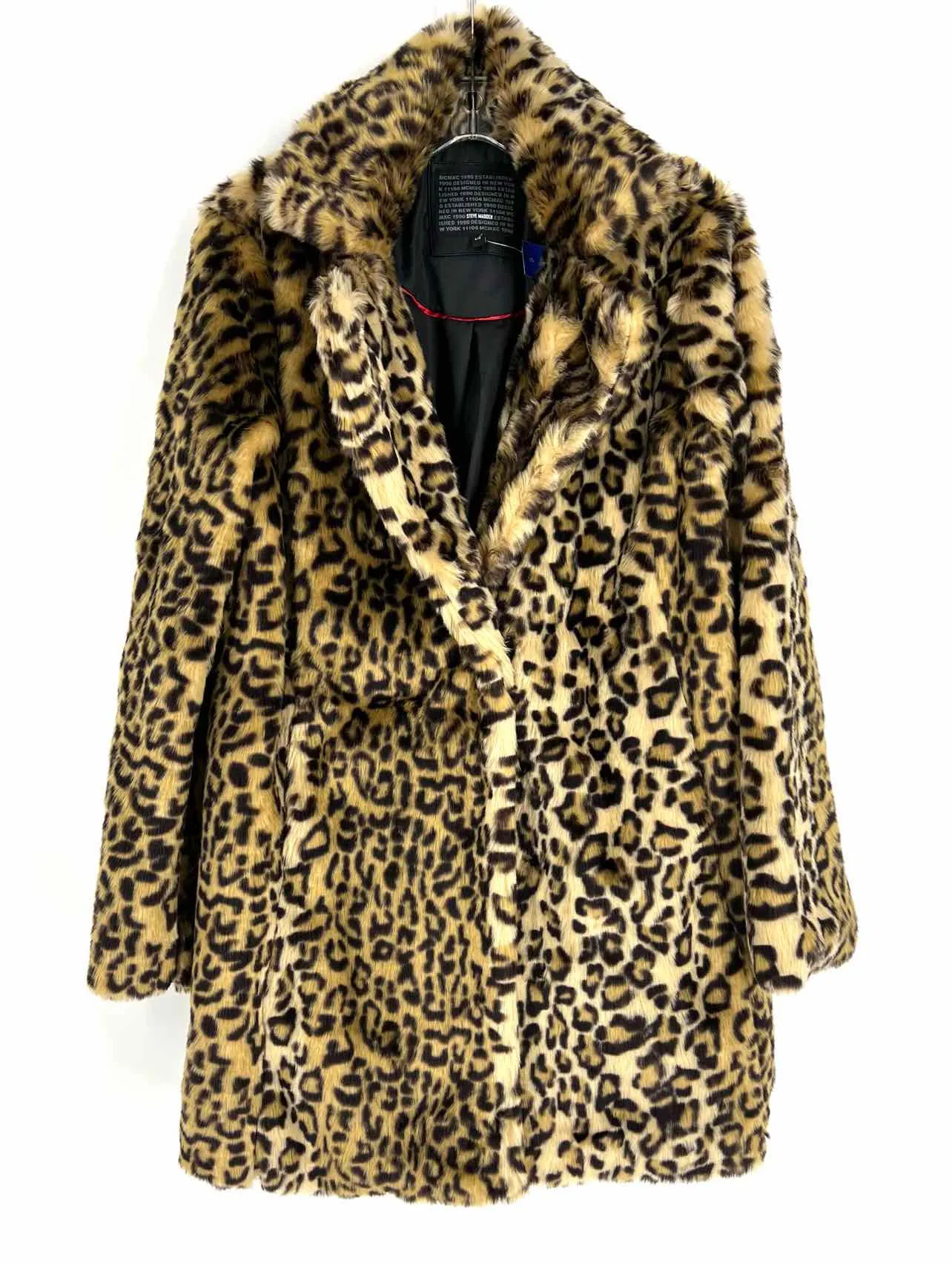 Steve Madden Size L Tan/Black Animal Print Faux Fur Coats Coat