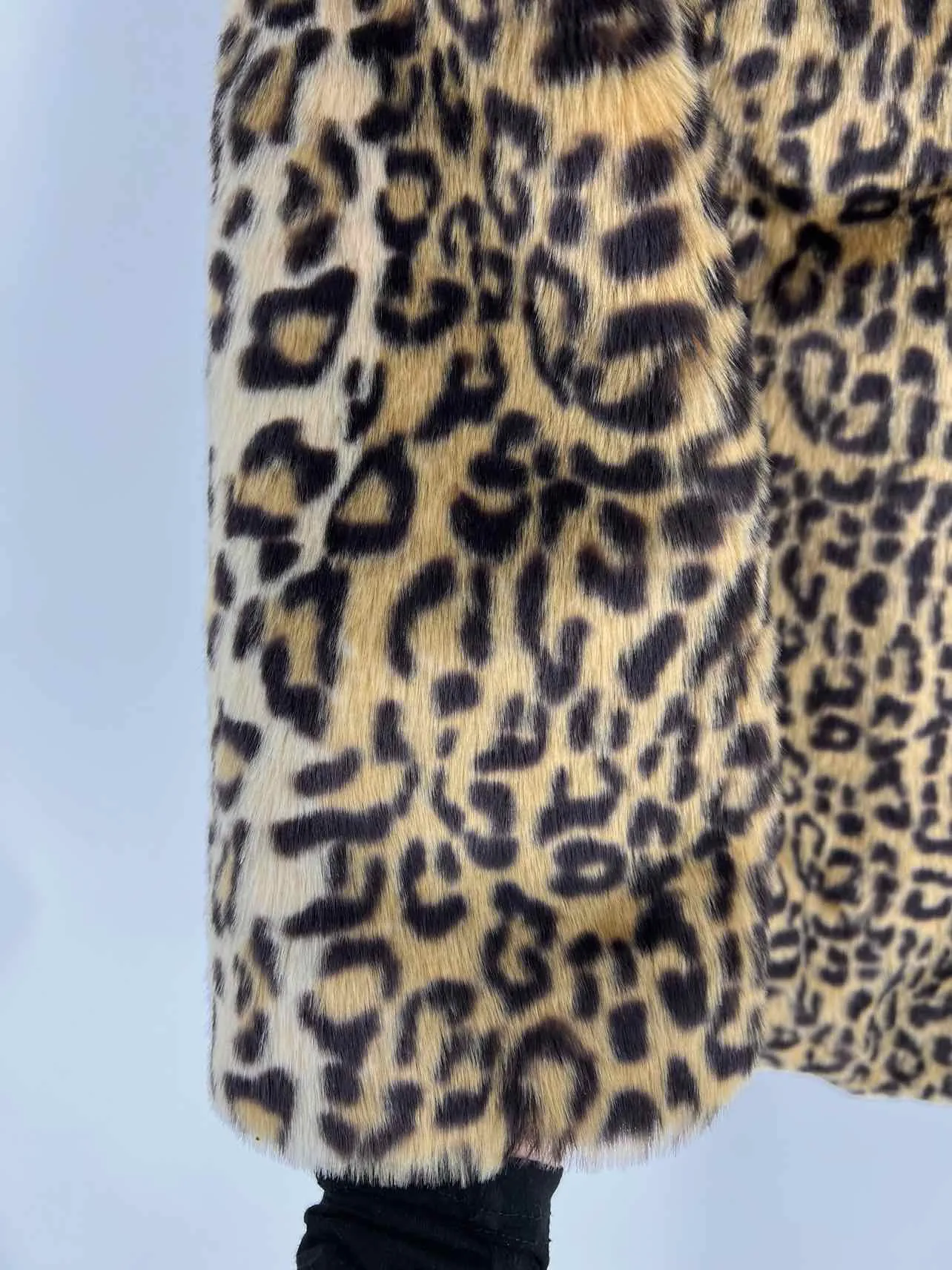 Steve Madden Size L Tan/Black Animal Print Faux Fur Coats Coat