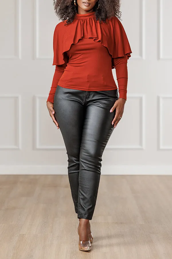 Stylish Ruffled Overlay Solid Blouse