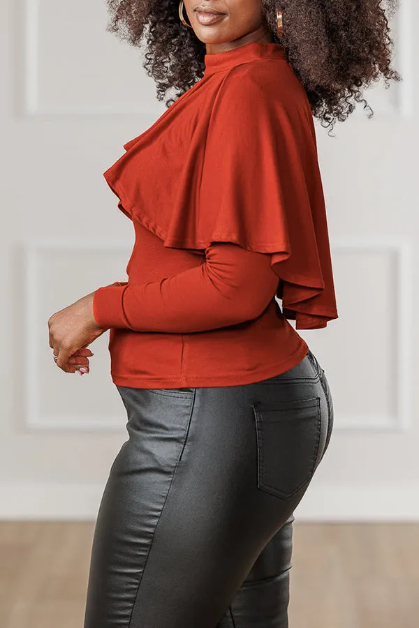 Stylish Ruffled Overlay Solid Blouse