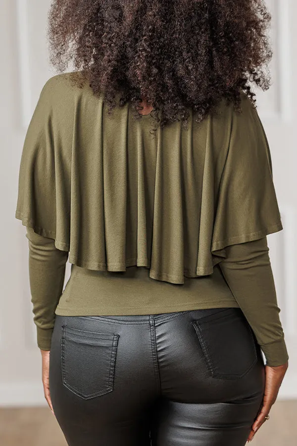 Stylish Ruffled Overlay Solid Blouse