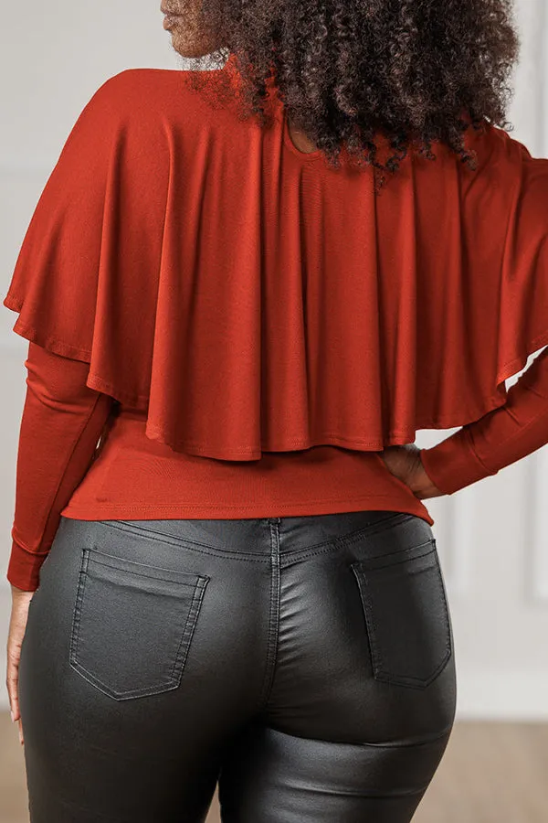 Stylish Ruffled Overlay Solid Blouse