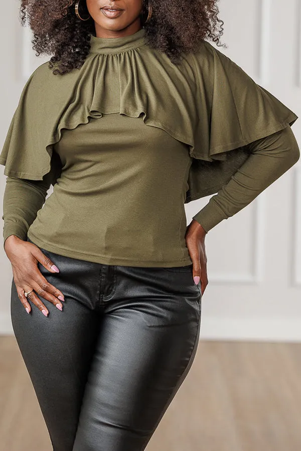 Stylish Ruffled Overlay Solid Blouse