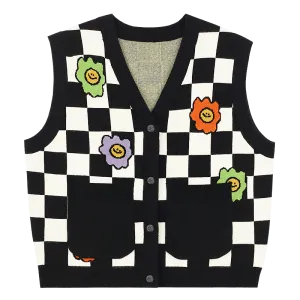 TAKA Original Fun Growing daisy knitted check-pattern vest