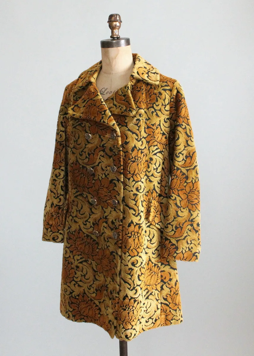 Vintage 1960s MOD Gold and Black Tapestry Carpet Coat