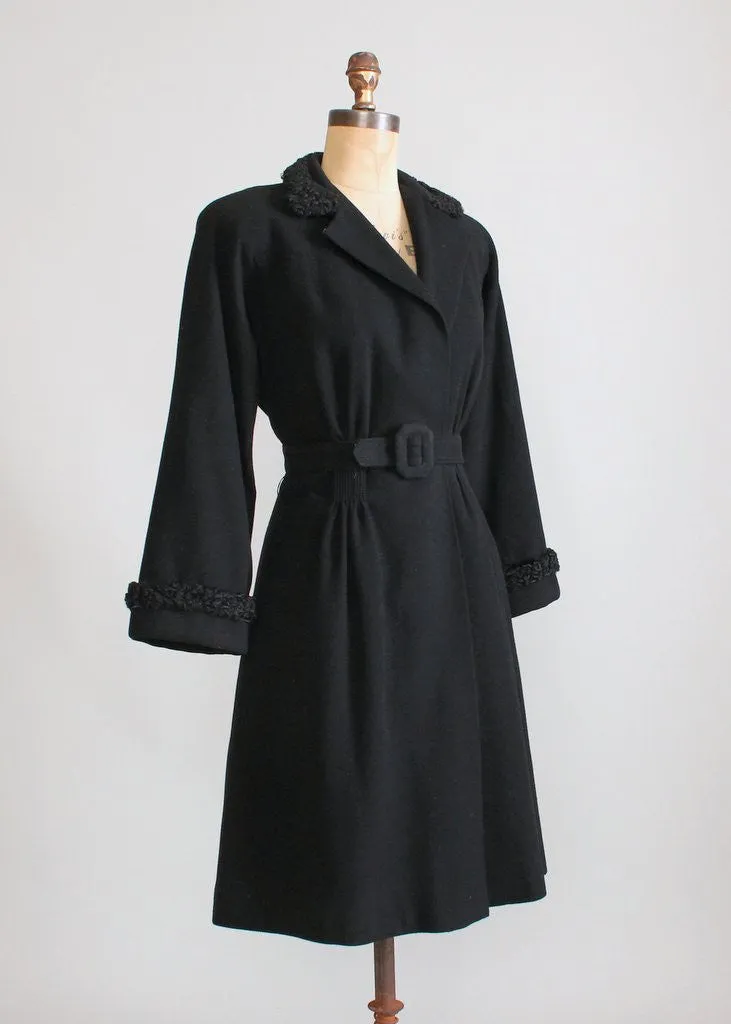 Vintage Early 1940s Black Wool Princess Coat