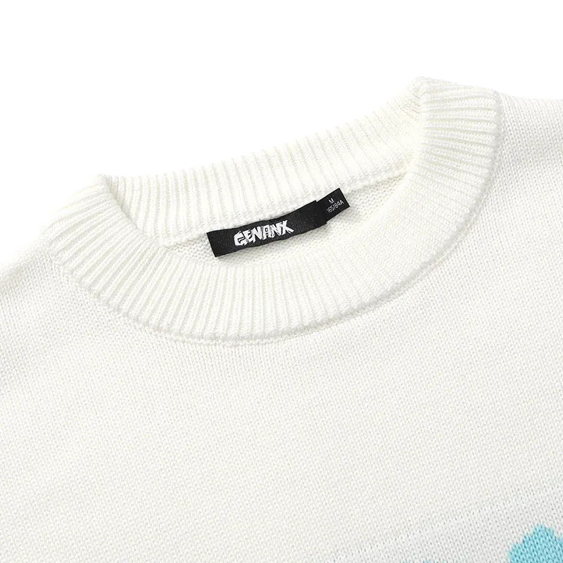 Vintage Letter Jacquard Crew Neck Sweater