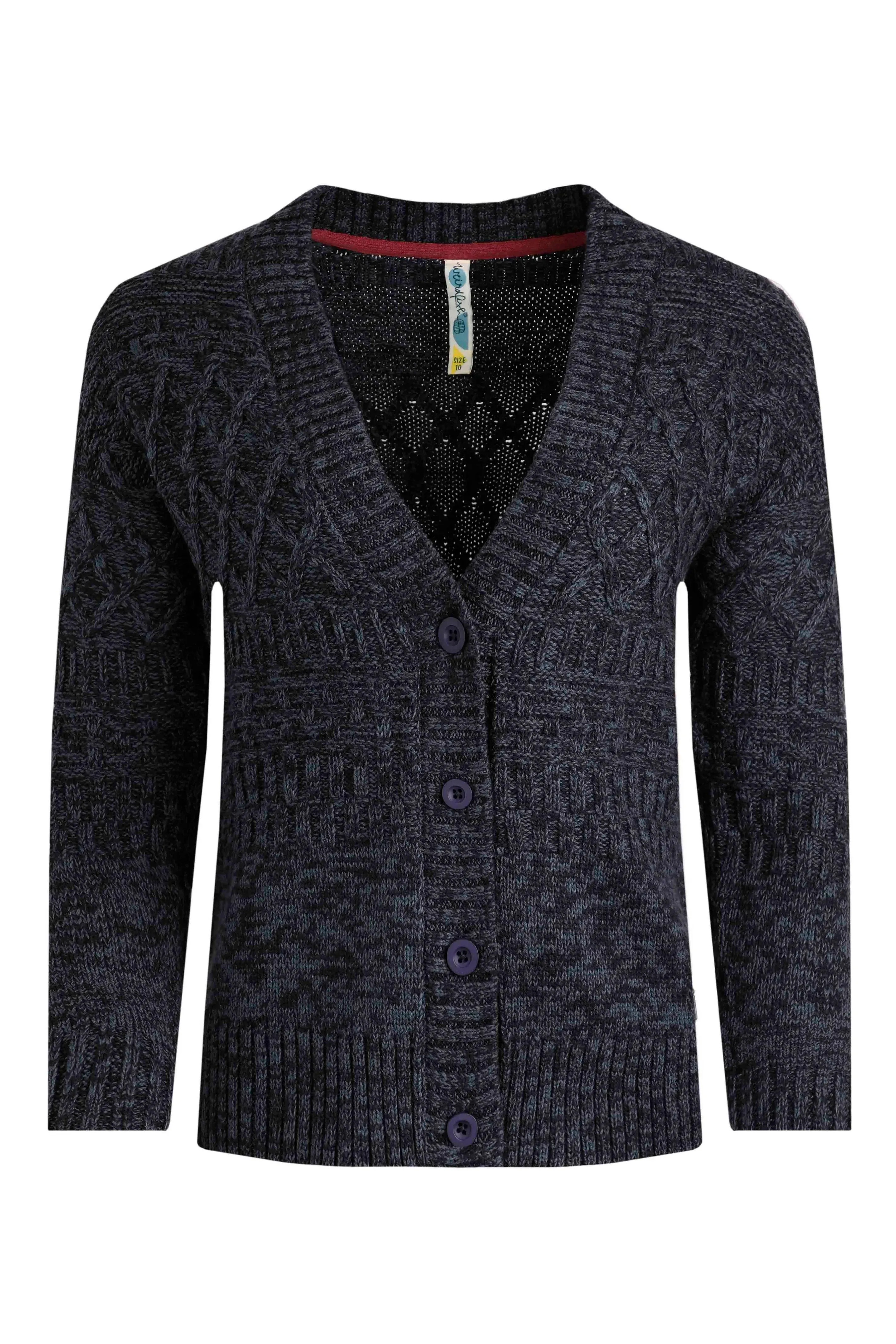 Weird Fish 18 Navy Amiens Eco Mixed Stitch Cardigan