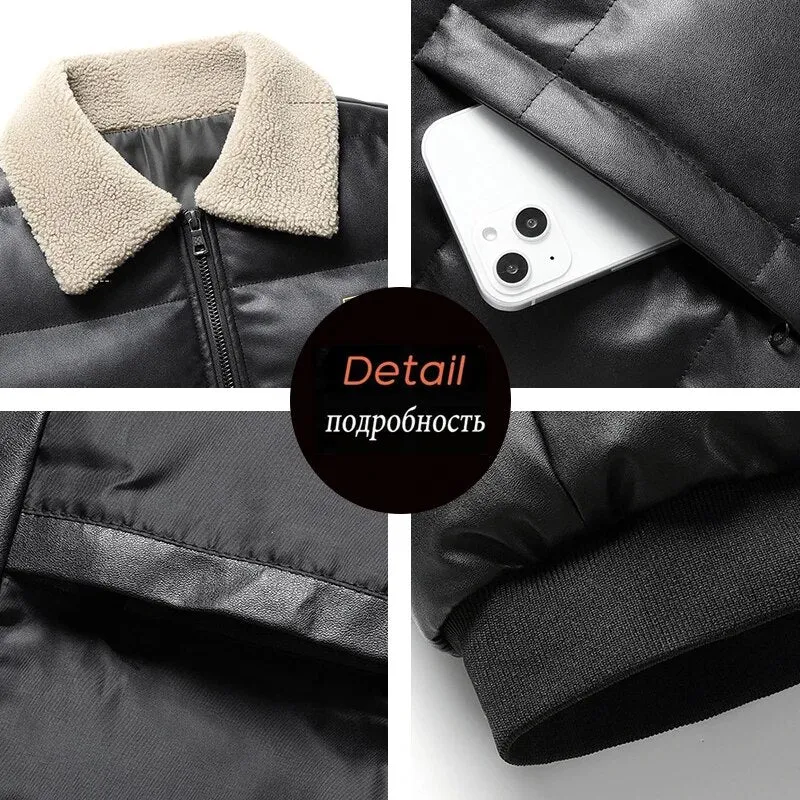 Winter Warm Leather Down Parkas Men Padded Casual Jacket Windproof Waterproof Overcoat Coat Male Outdoor Bomber Windbreaker 5XL