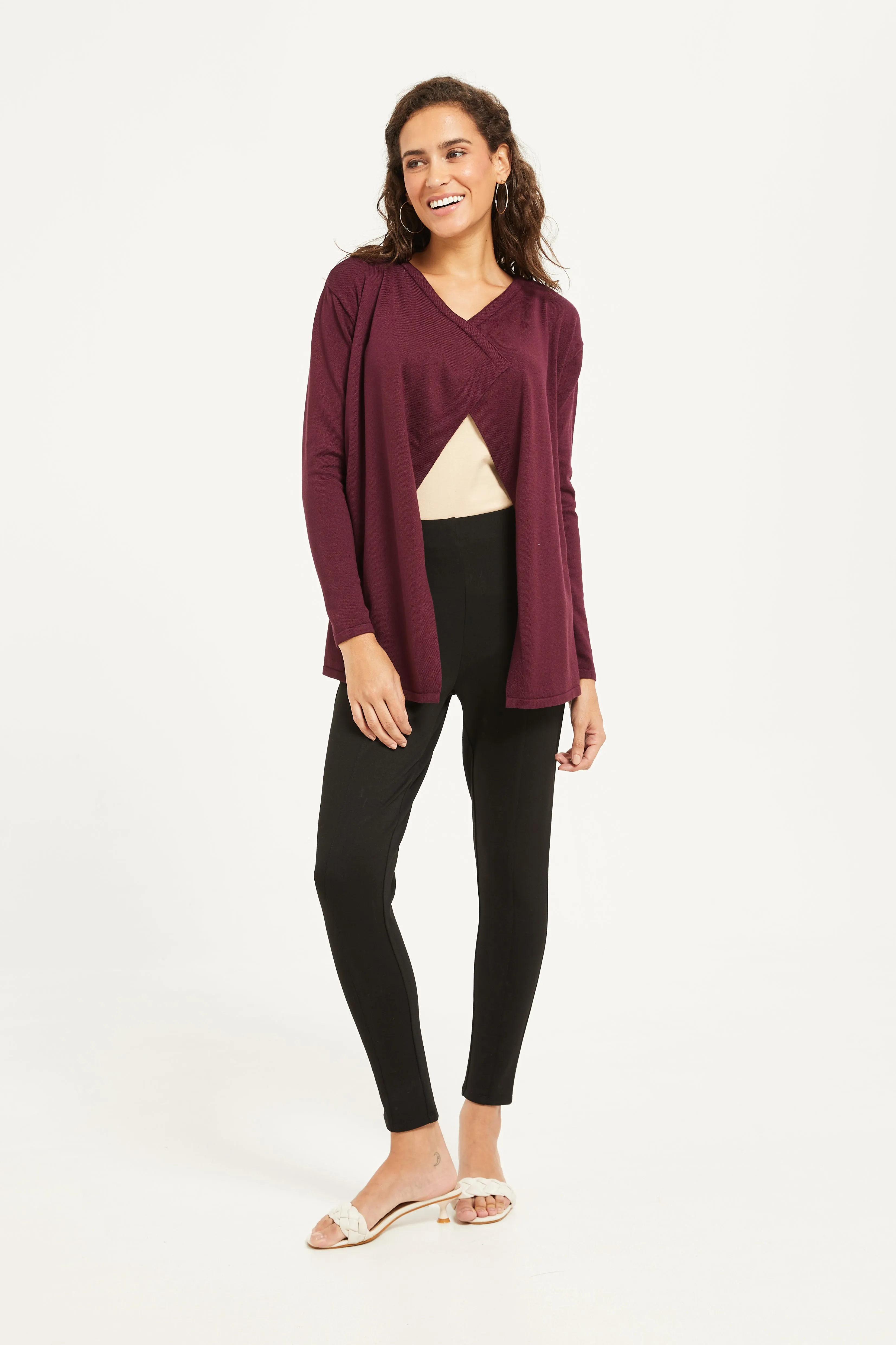 Women Burgundy Waterfall Cardigan