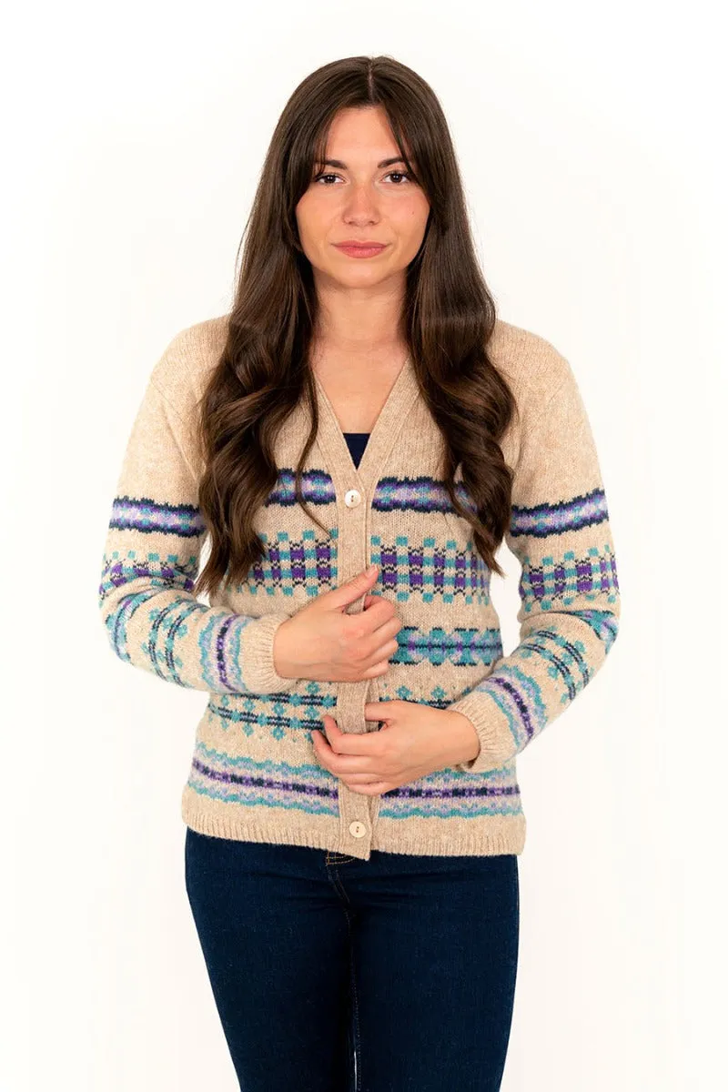 Womens Craigievar V-neck Fair isle Cardigan - Wheat