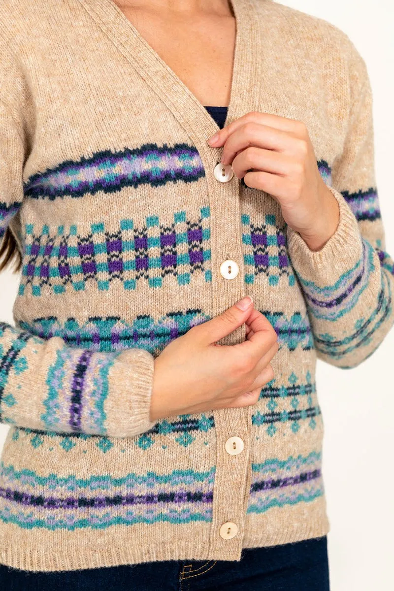 Womens Craigievar V-neck Fair isle Cardigan - Wheat