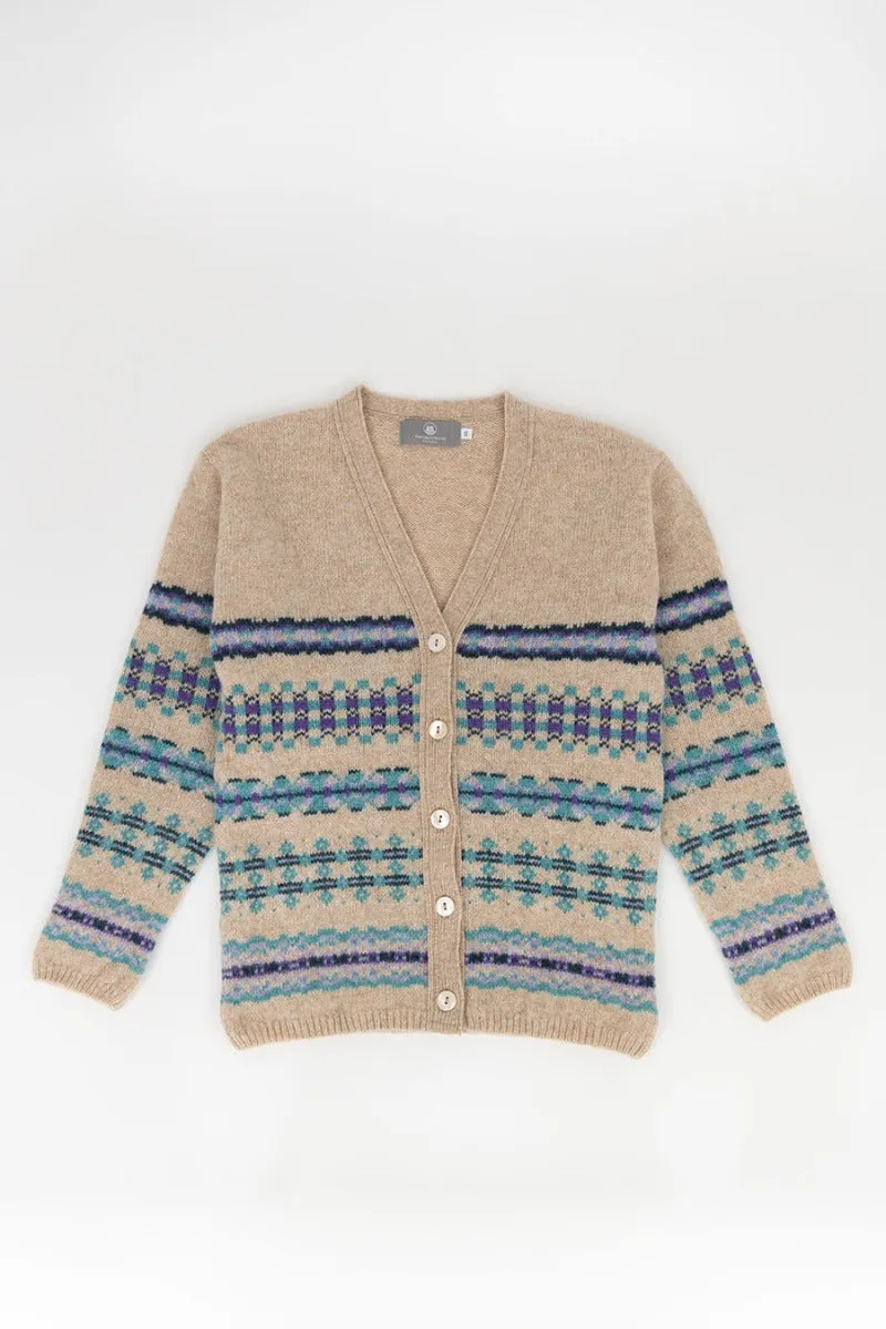 Womens Craigievar V-neck Fair isle Cardigan - Wheat