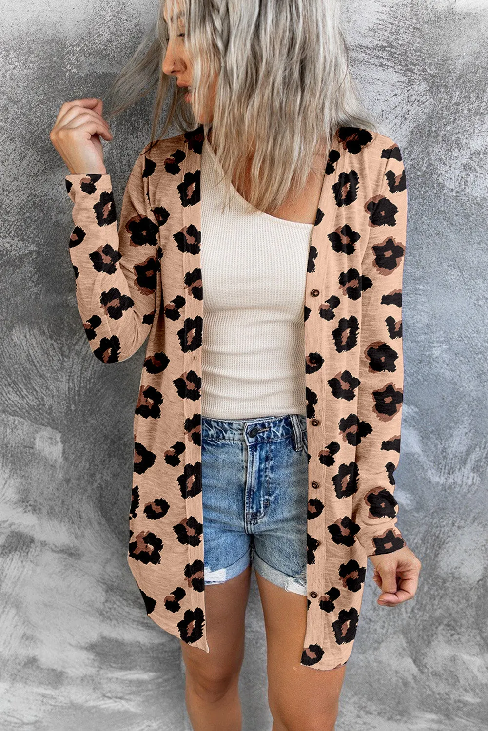 Women's Leopard Printed Open Front Lightweight Cardigan