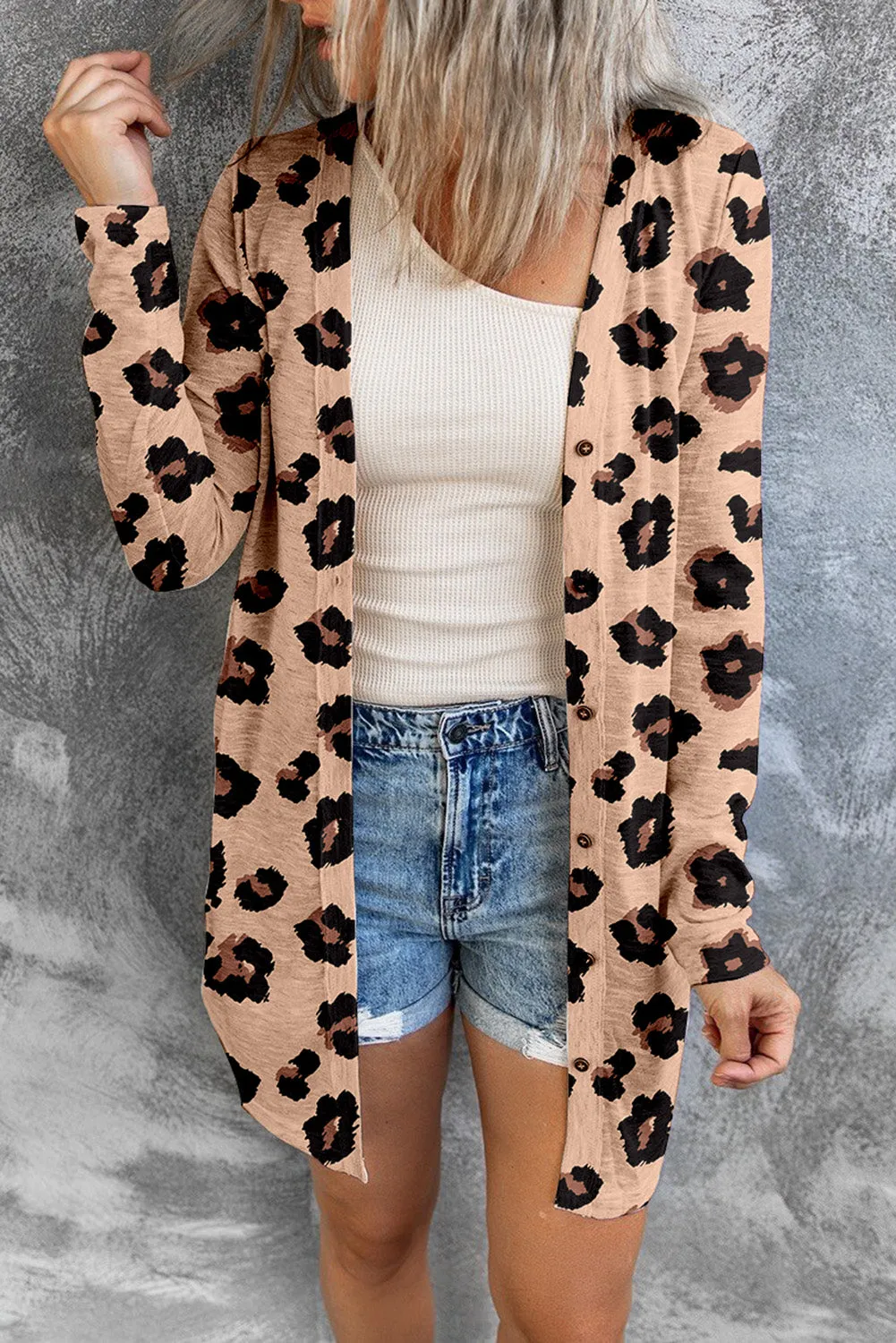 Women's Leopard Printed Open Front Lightweight Cardigan