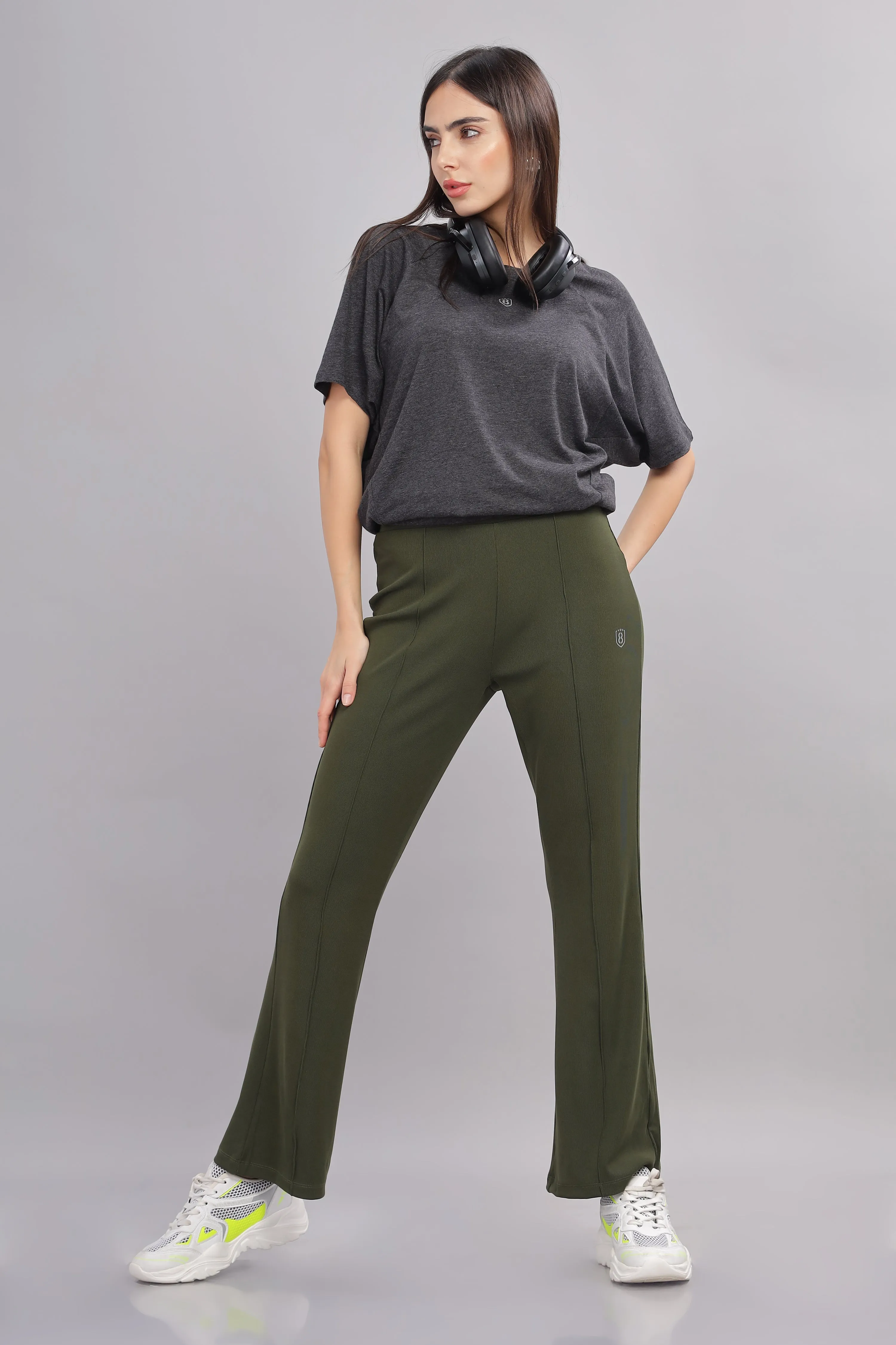 Women’s Super stretch flexible flare Pants - Domin8 (Olive Green)