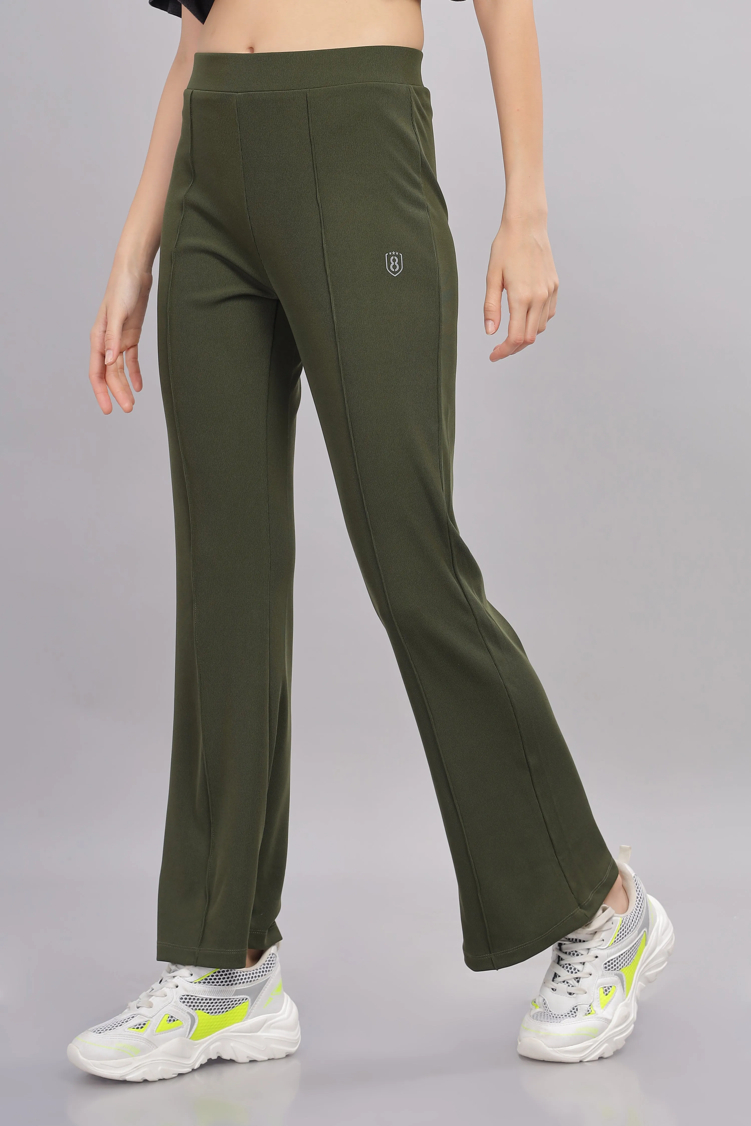 Women’s Super stretch flexible flare Pants - Domin8 (Olive Green)