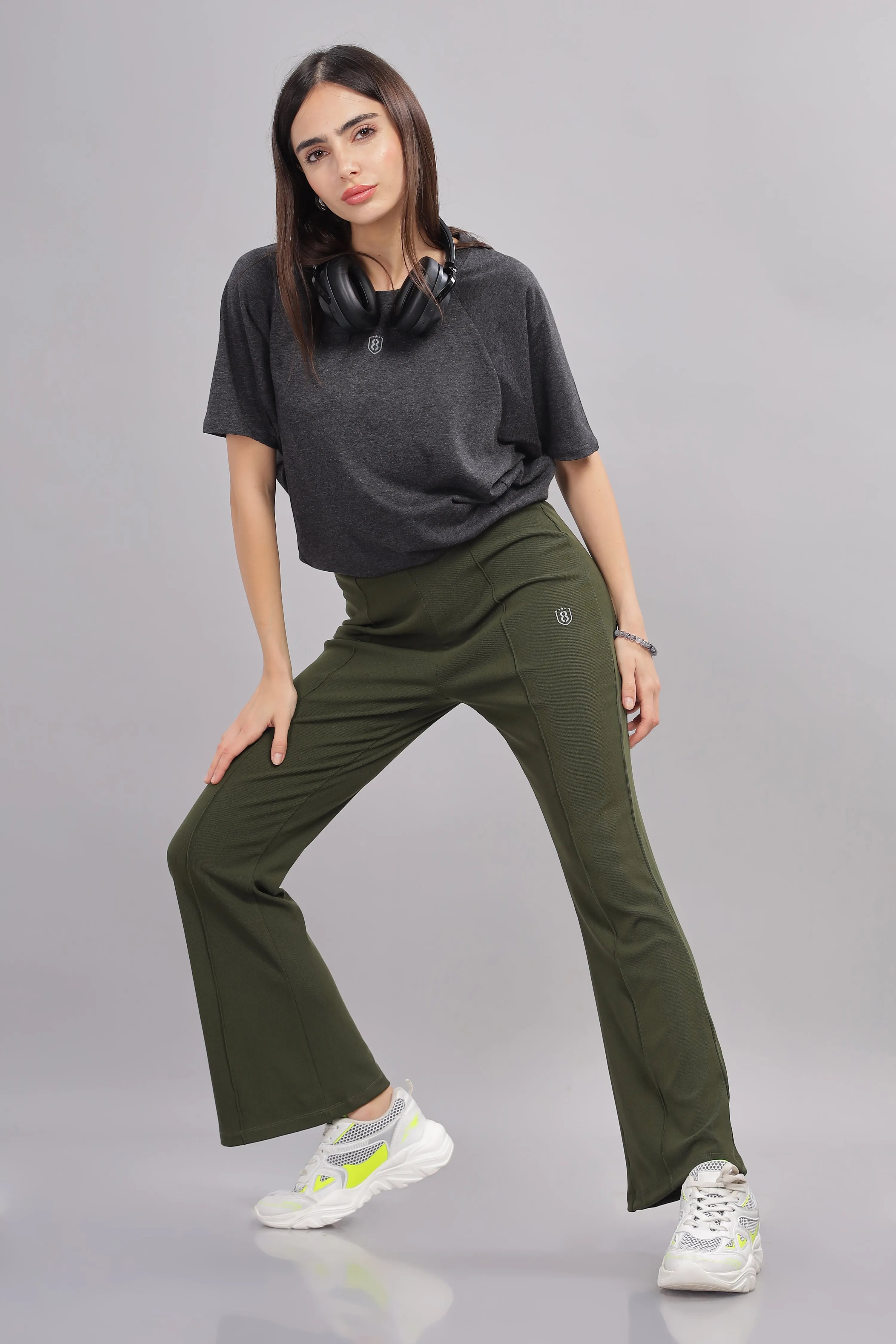 Women’s Super stretch flexible flare Pants - Domin8 (Olive Green)