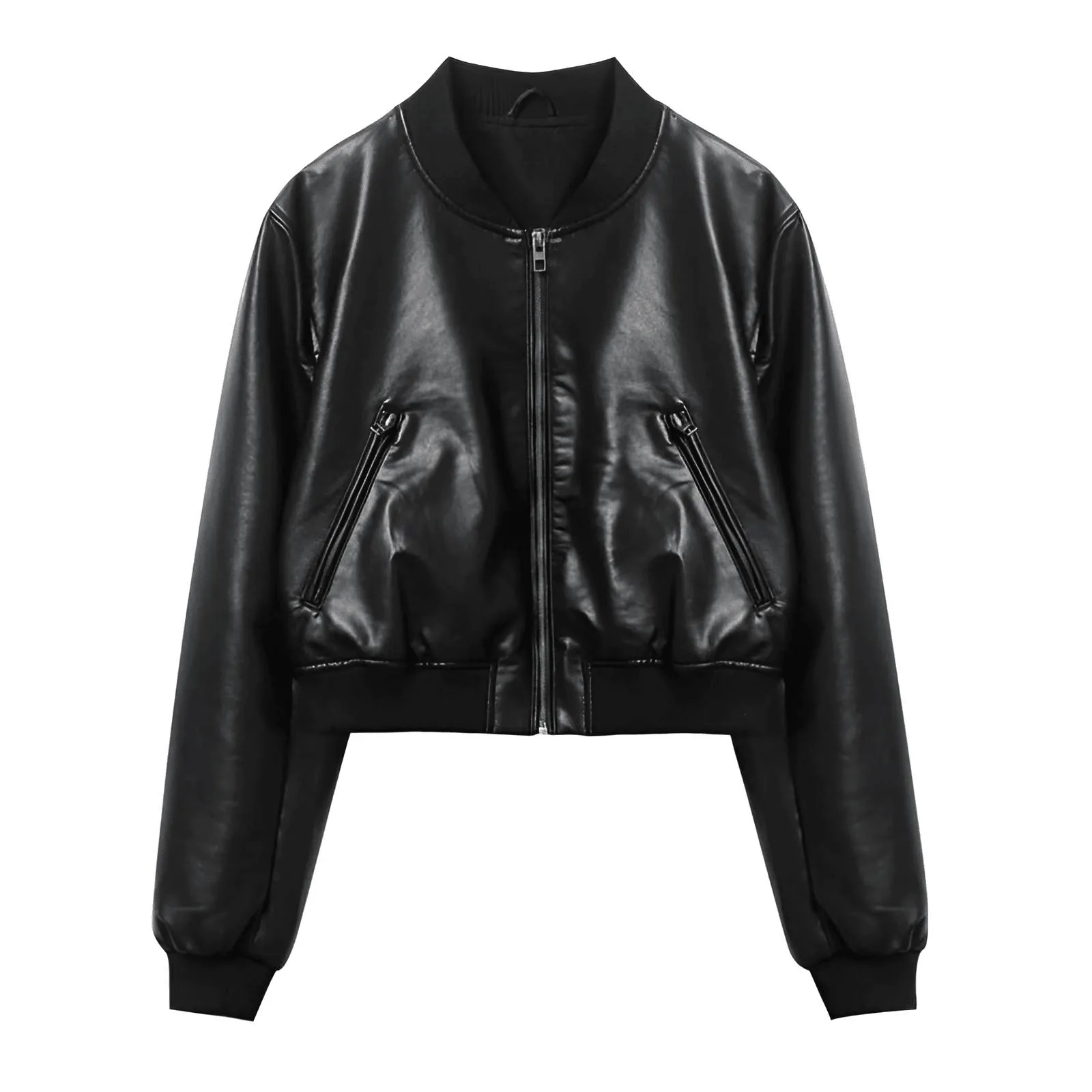 Women's Vintage Imitation Leather Bomber Jacket