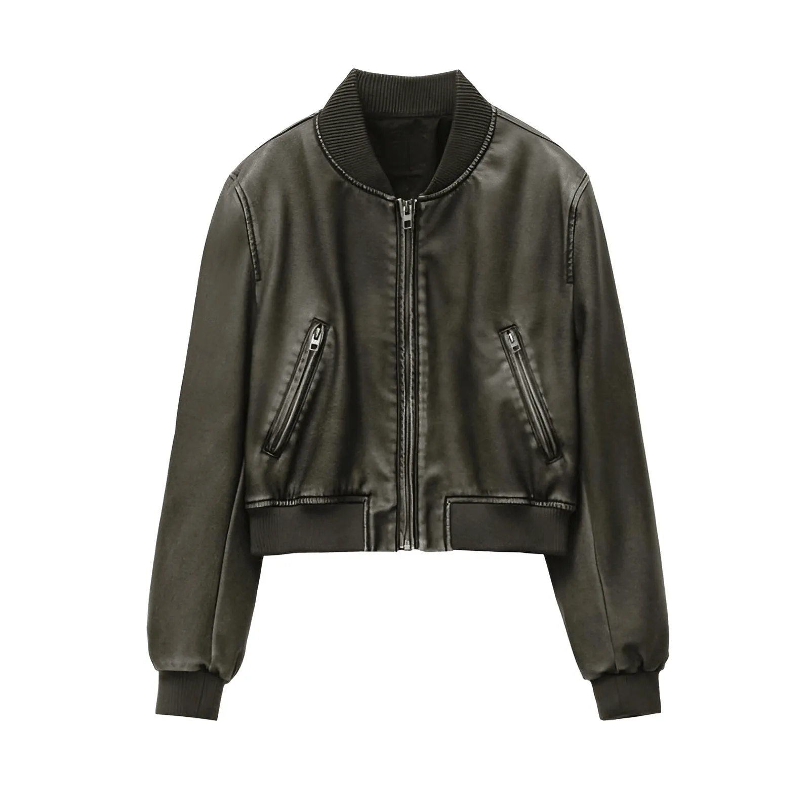 Women's Vintage Imitation Leather Bomber Jacket