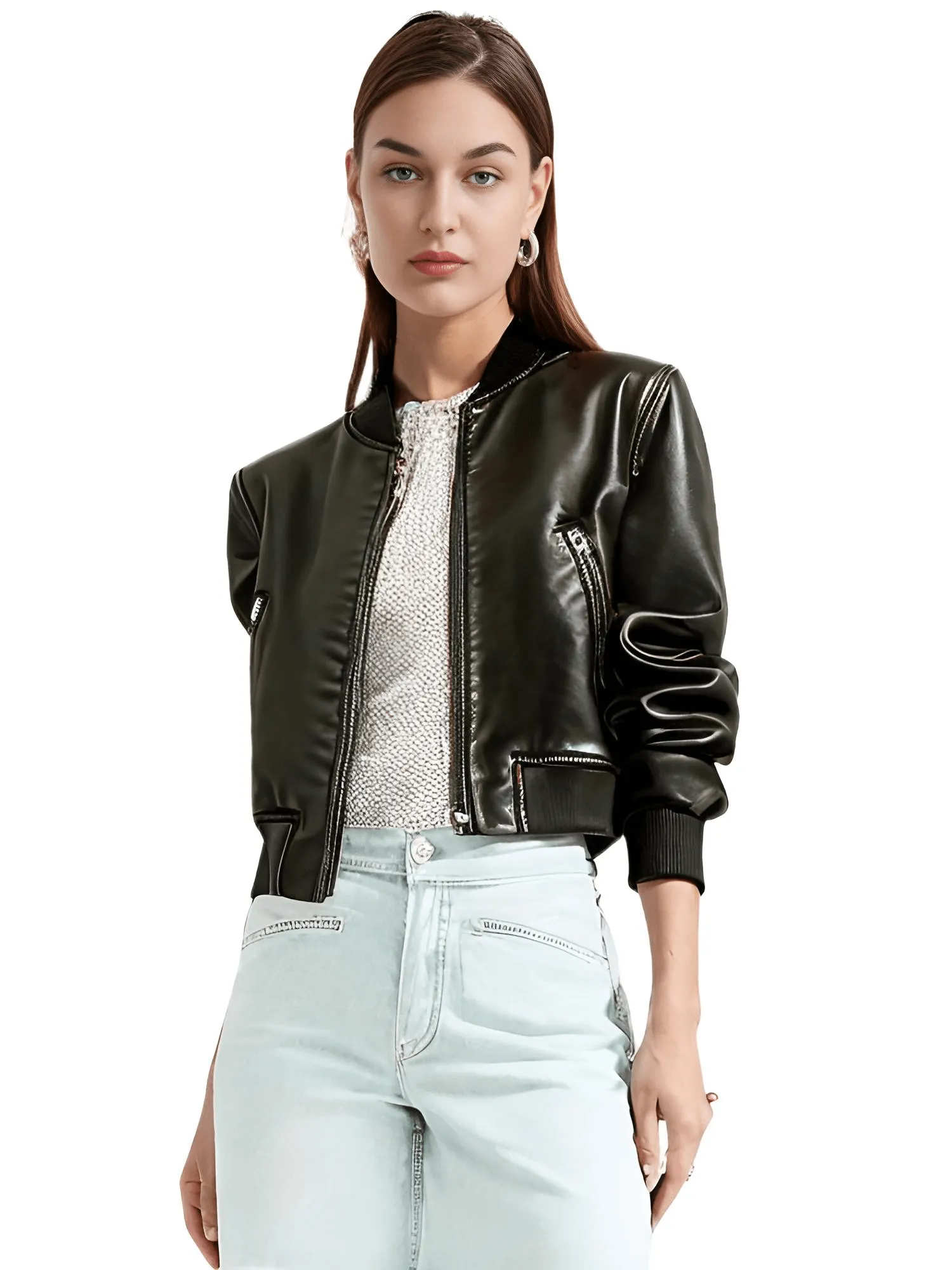 Women's Vintage Imitation Leather Bomber Jacket