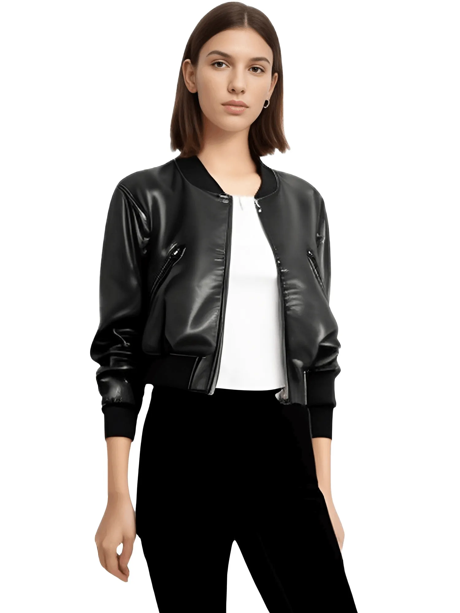 Women's Vintage Imitation Leather Bomber Jacket